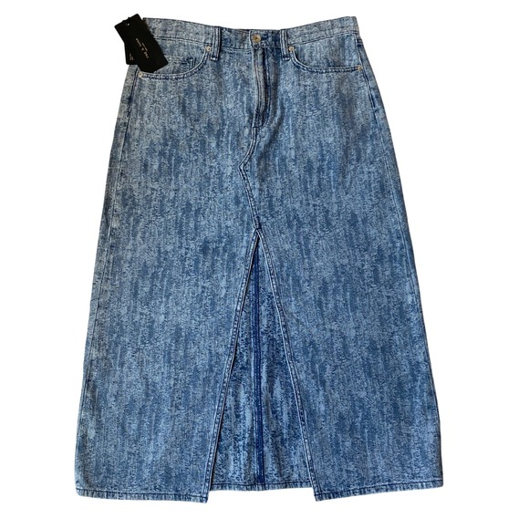 Rag & Bone Clara Midi Denim Skirt Sz 31 Med Blue Acid Wash Front Slit Grunge Nwt